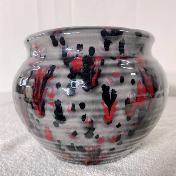 Vintage 1978 Ceramic  Pottery Grey Black Red Glaze Bowl Planter Vase - Picture 3 of 14